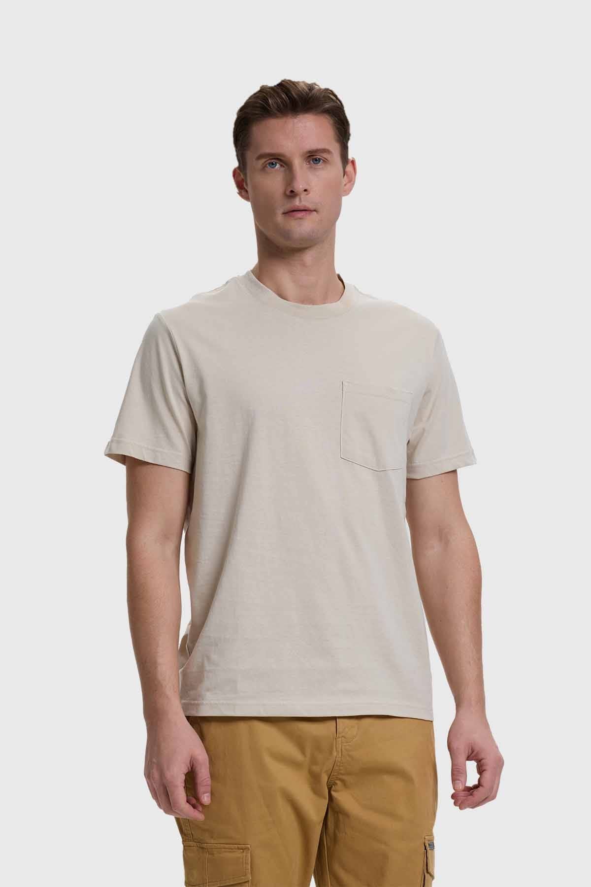 Polera Hombre Básica Con Bolsillo Beigev