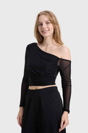 Polera Mujer Drapeada Simetric Negro