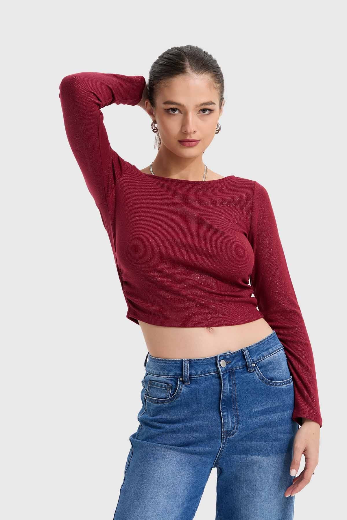 Polera Mujer Recogido Lateral Burdeo
