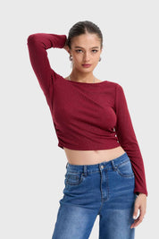 Polera Mujer Recogido Lateral Burdeo
