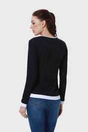 Polera Mujer Aplicación Doble Basta Negro