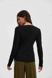 Polera Mujer Manga Larga Abertura En V Negro