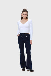 Jeans Mujer Flare Cargo Azul Índigo