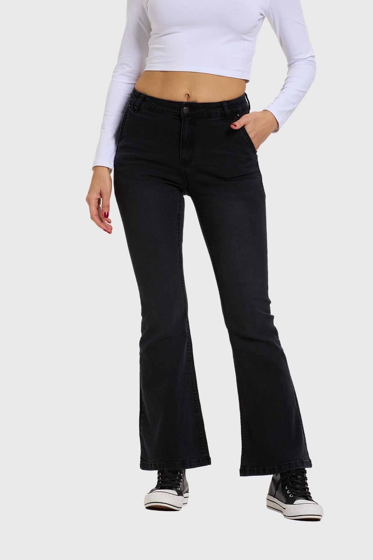 Jeans Mujer Flare Ajuste Cintura Negro