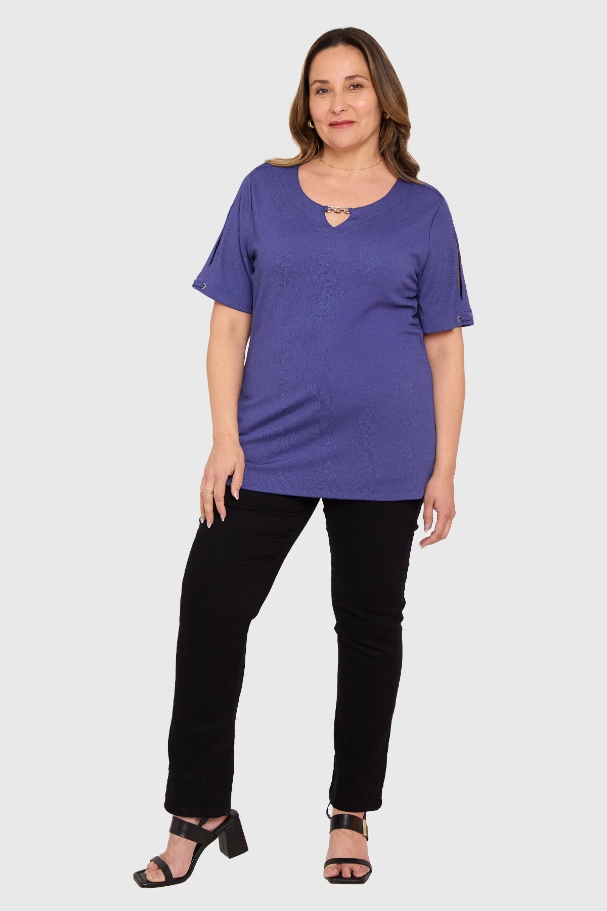 Polera Mujer Detalle Escote Azul
