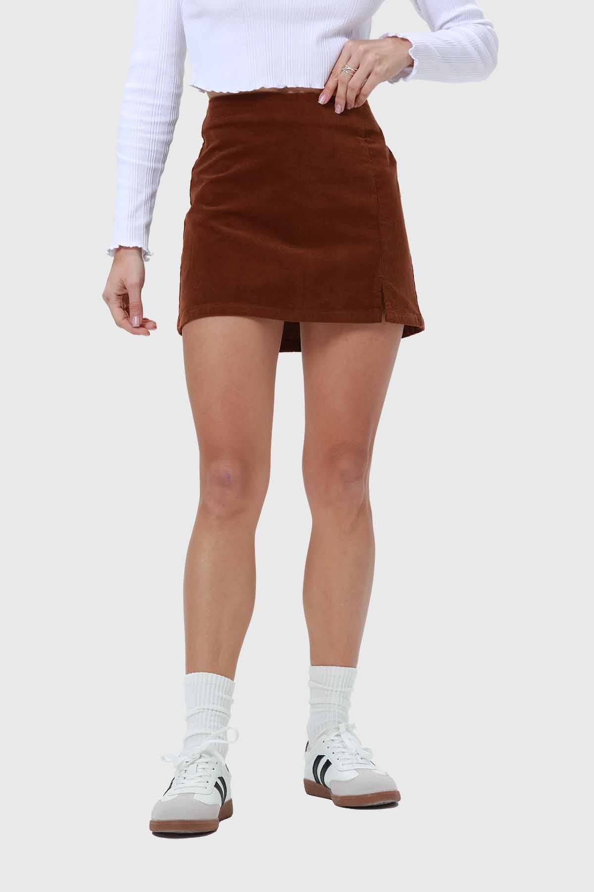 Falda Mujer Cotelé Café