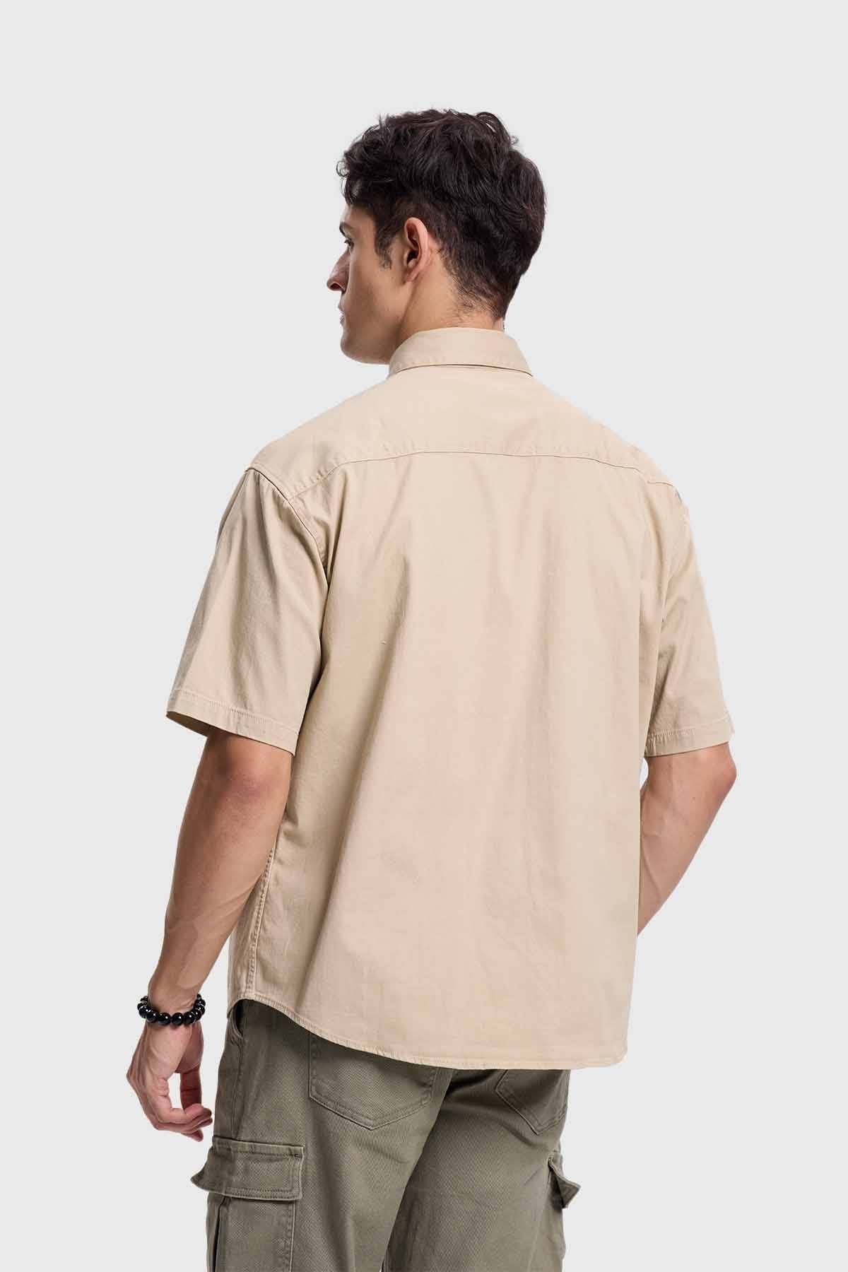 Camisa Hombre Denim Bolsillo Caqui