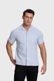 Camisa Hombre Lino Con Bolsillo Celeste