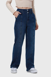 Jeans Mujer Linea Media Calce Recto Azul