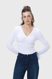 Polera Mujer Detalle Encaje Blanco