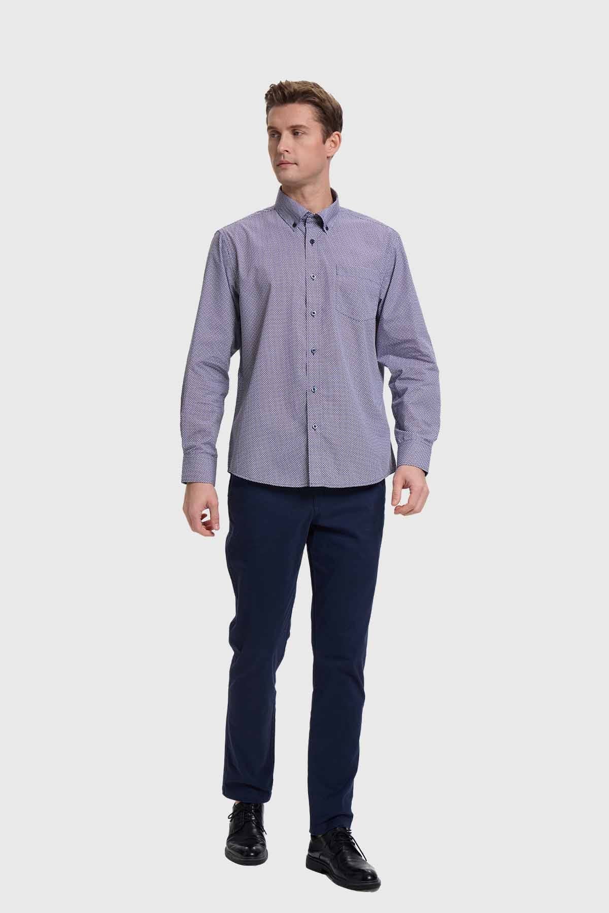 Camisa Hombre Mini Print Azul