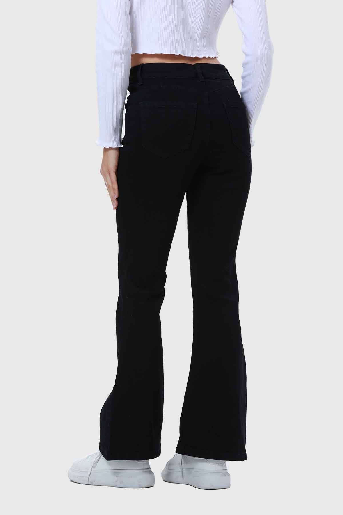 Jeans Mujer Flare Pedrería Negro