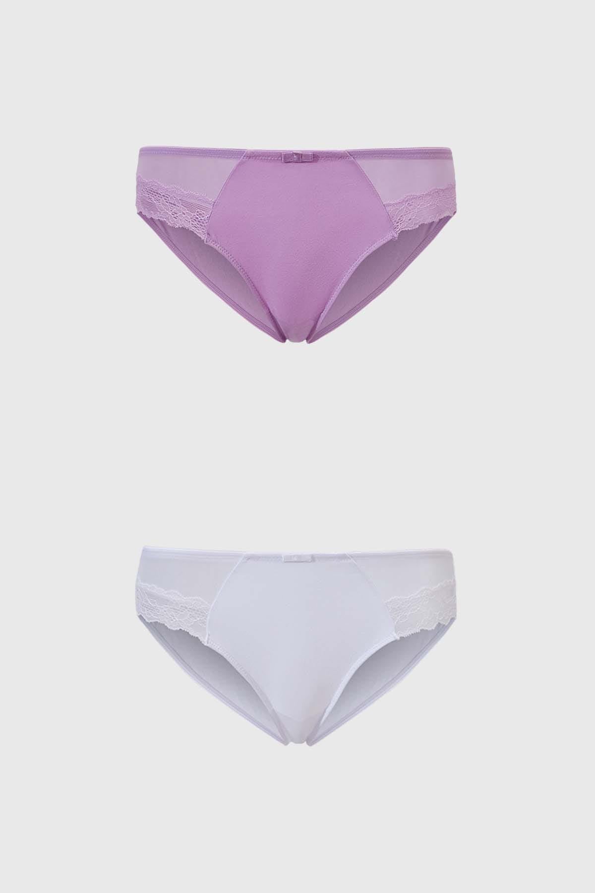 Calzón Mujer Bikini Bipack Detalle Mesh Lila