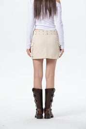 Falda Mujer Cinturón Ojetillo Beige