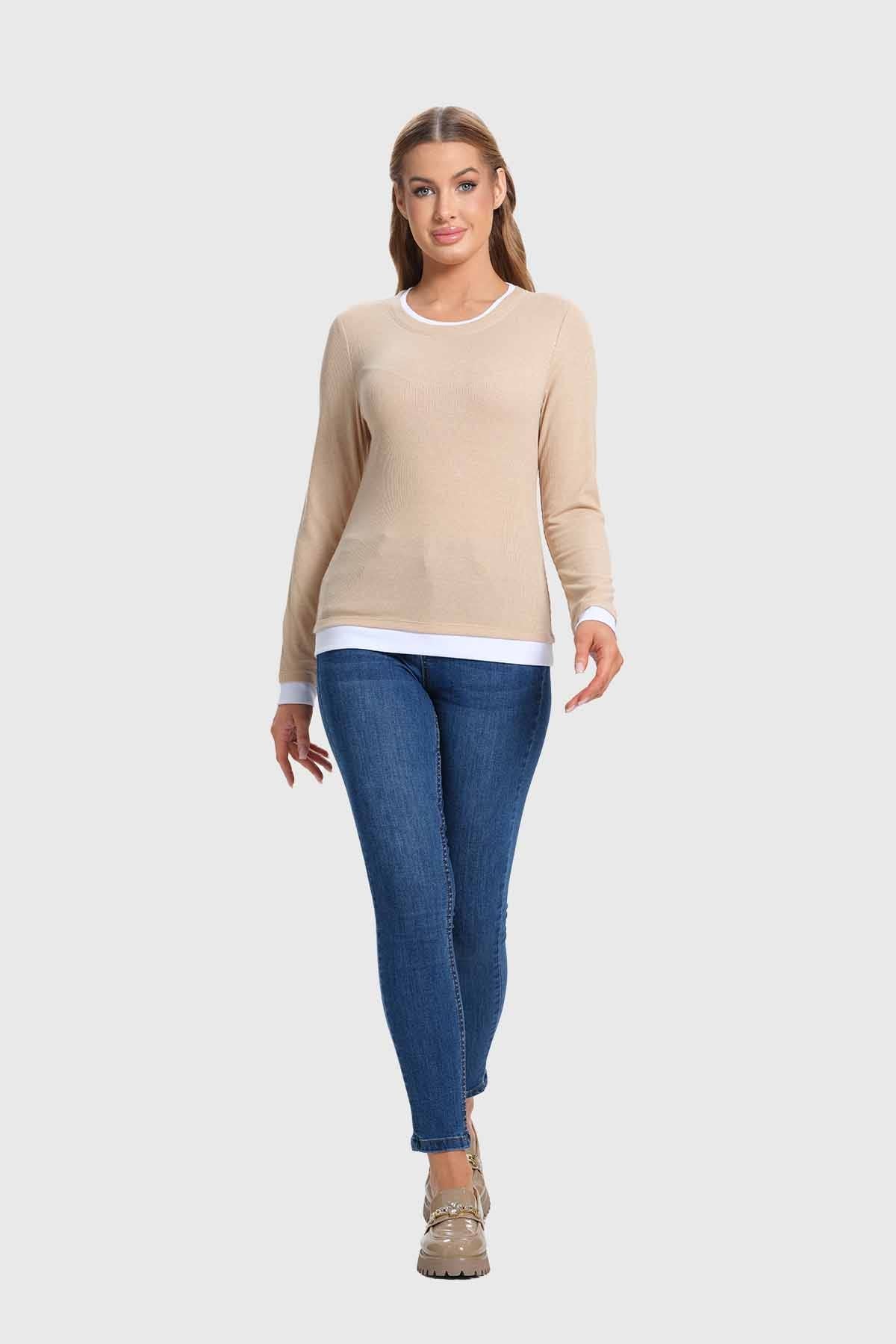 Polera Mujer Aplicación Doble Basta Beige