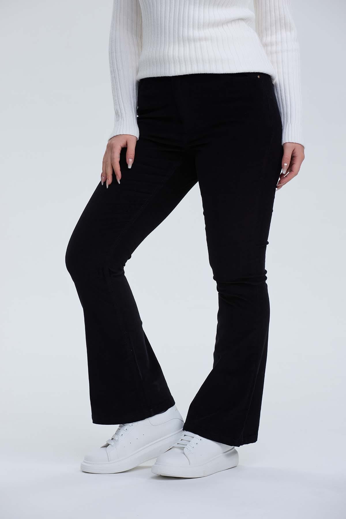 Pantalón Mujer Flare Cotelé Negro