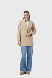 ABRIGO MUJER PAÑO LISO BEIGE