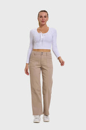 Jeans Mujer Linea Bolsillo Calce Recto Café