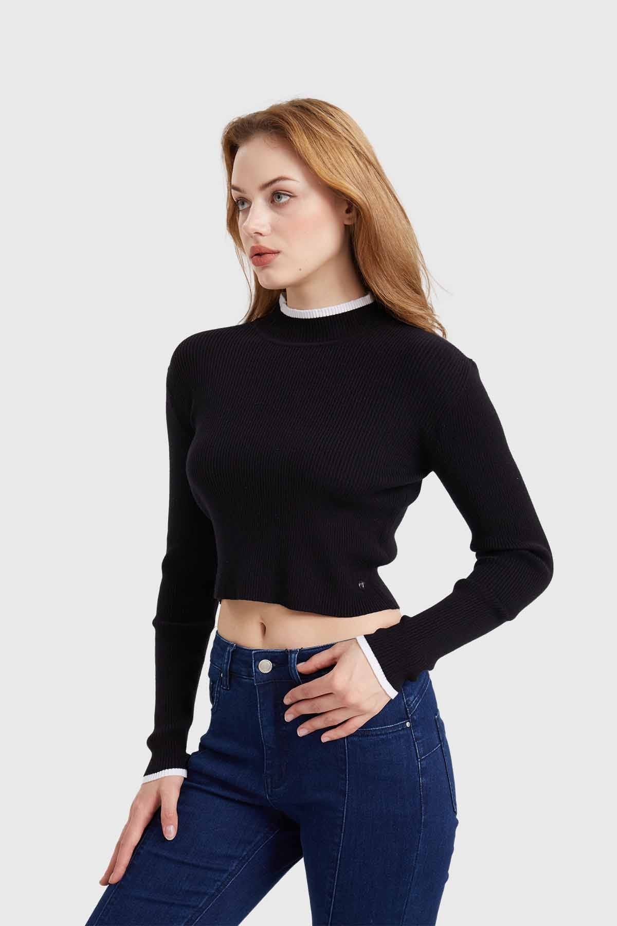 Sweater Mujer Contraste Negro