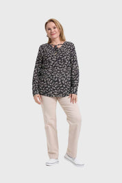 Blusa Mujer Crep Estampada Negro
