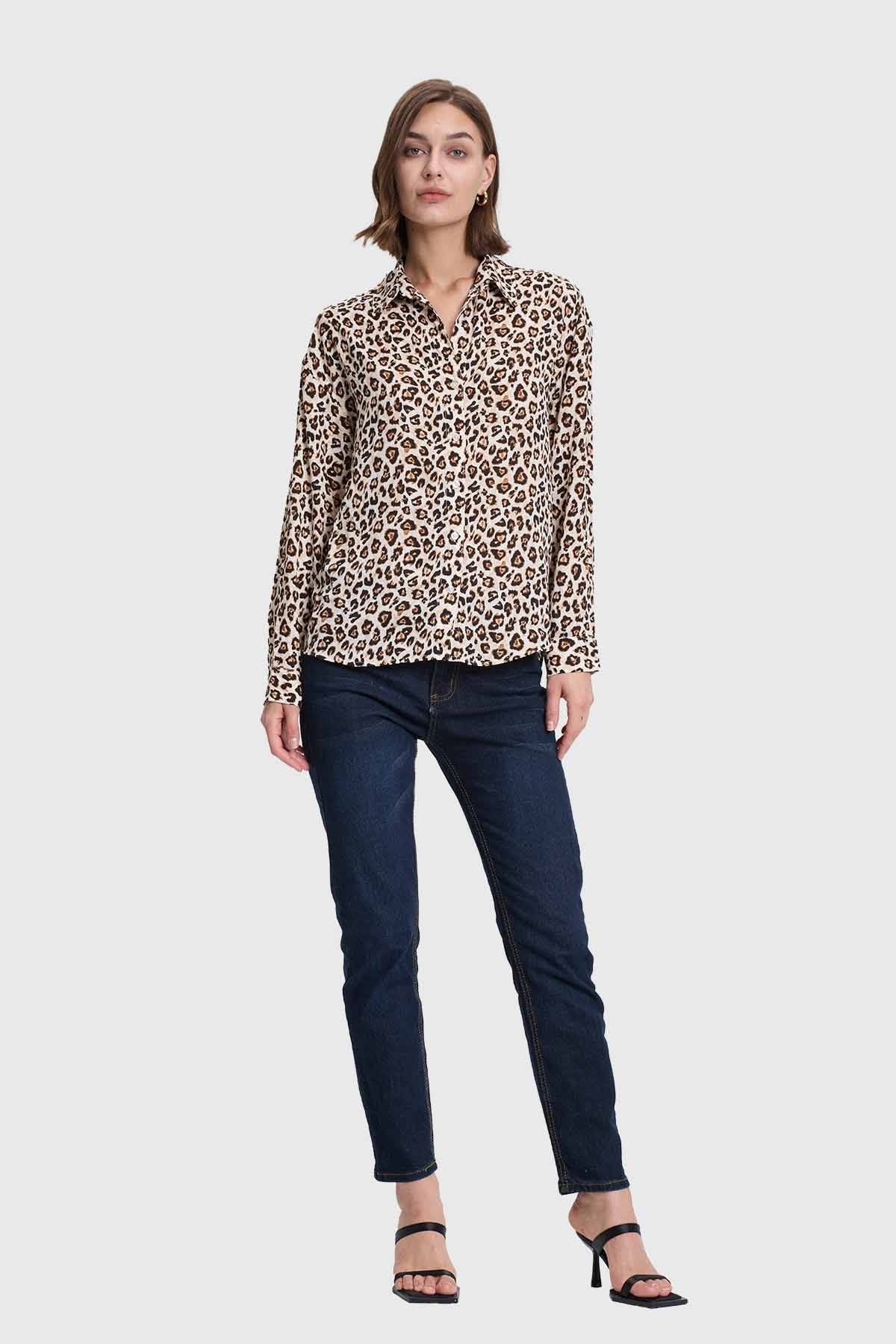 Blusa Mujer Animal Print Beige