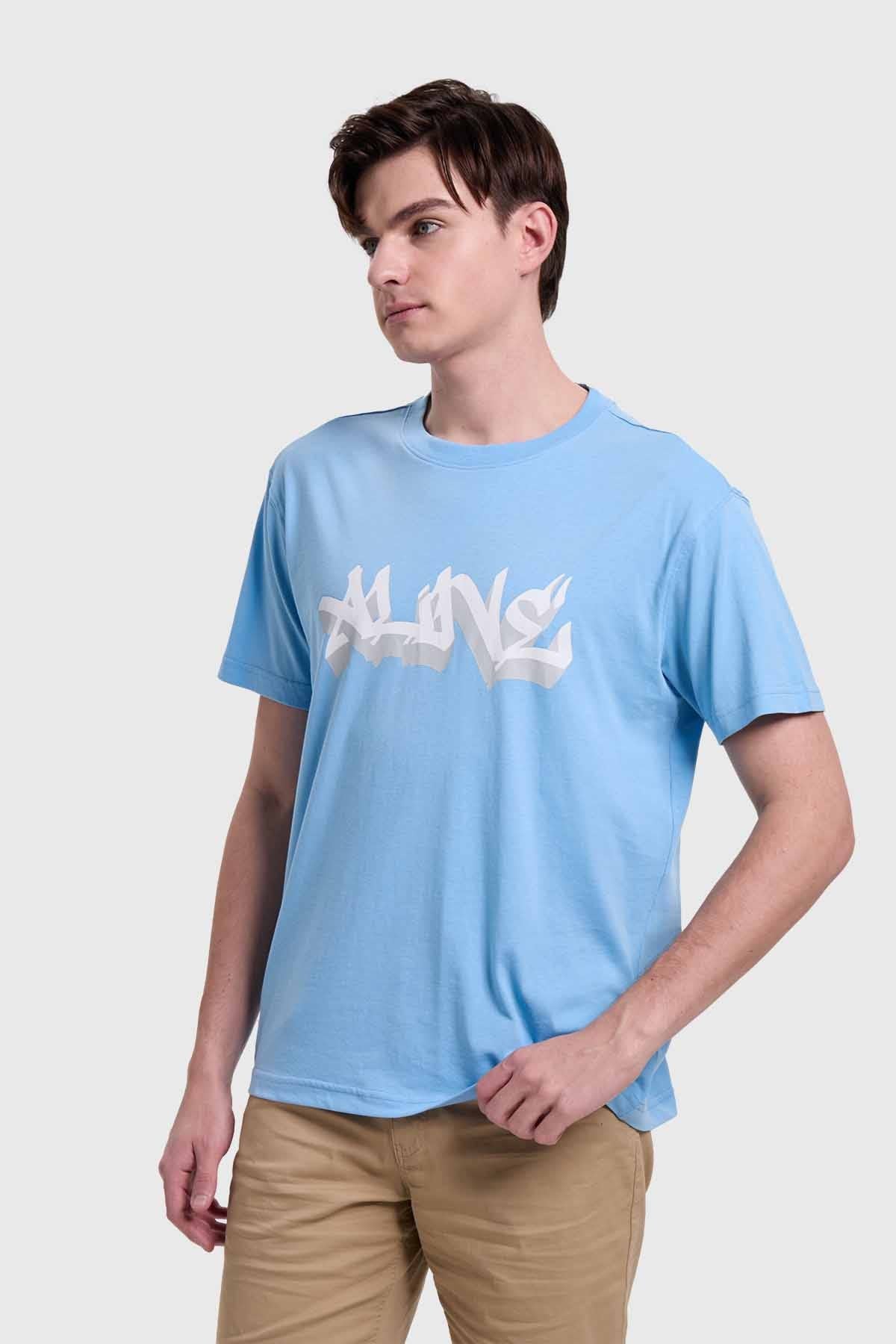Polera Hombre Graffiti Celeste