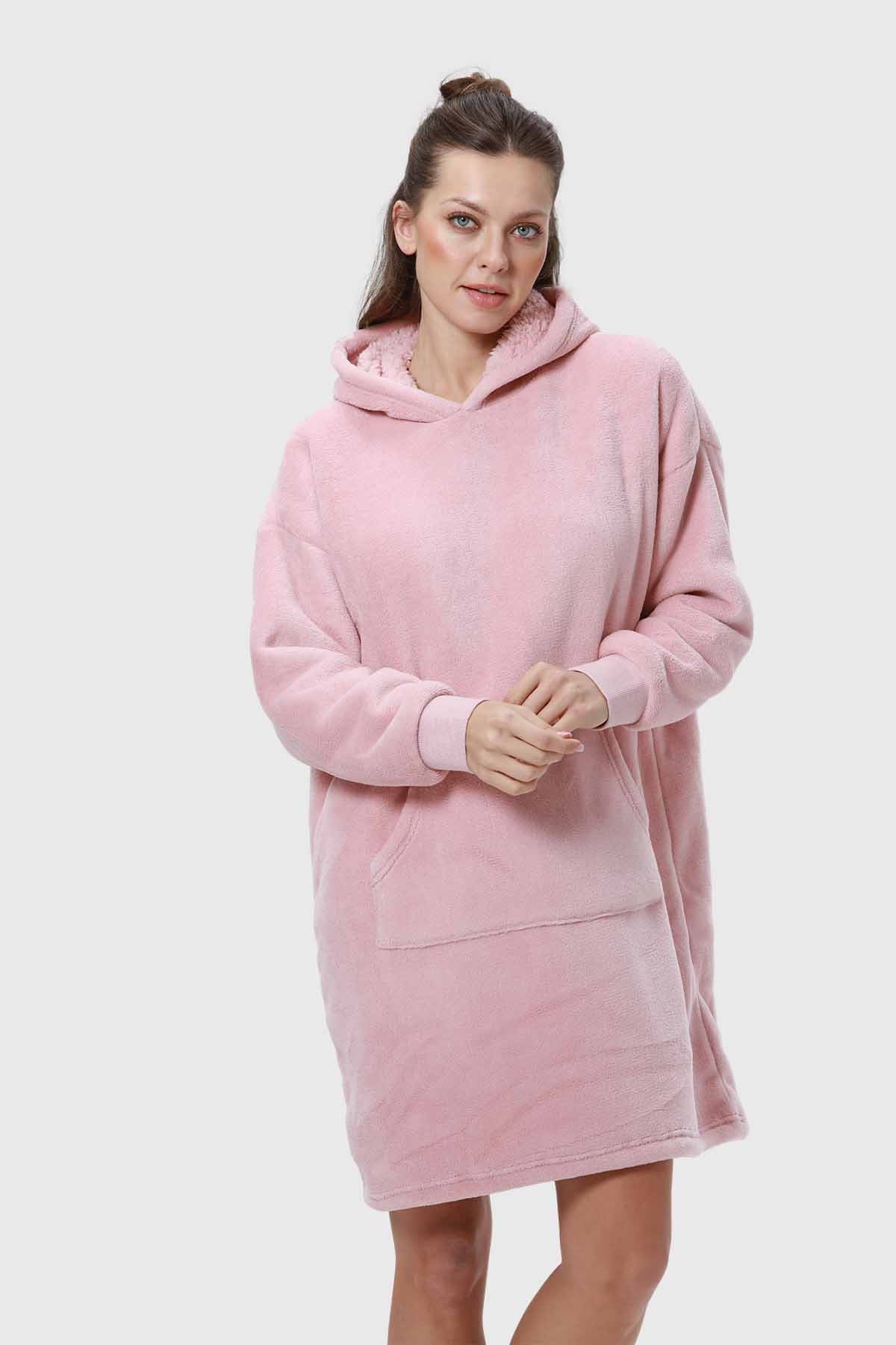 Bata Mujer Bolsillo Canguro Palo Rosa