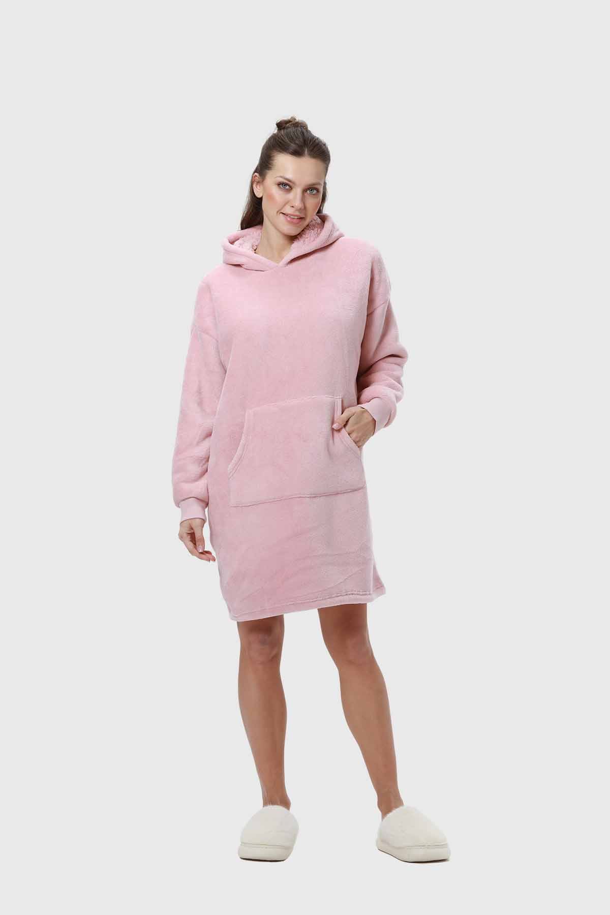 Bata Mujer Bolsillo Canguro Palo Rosa