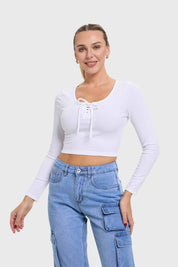 Polera Mujer Amarras Escote Blanco