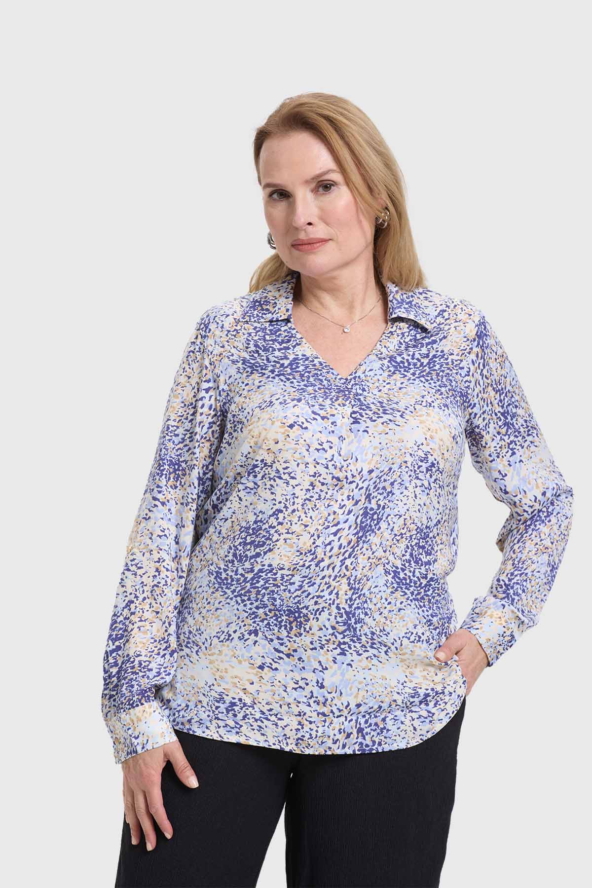Blusa Mujer Estampada Celeste