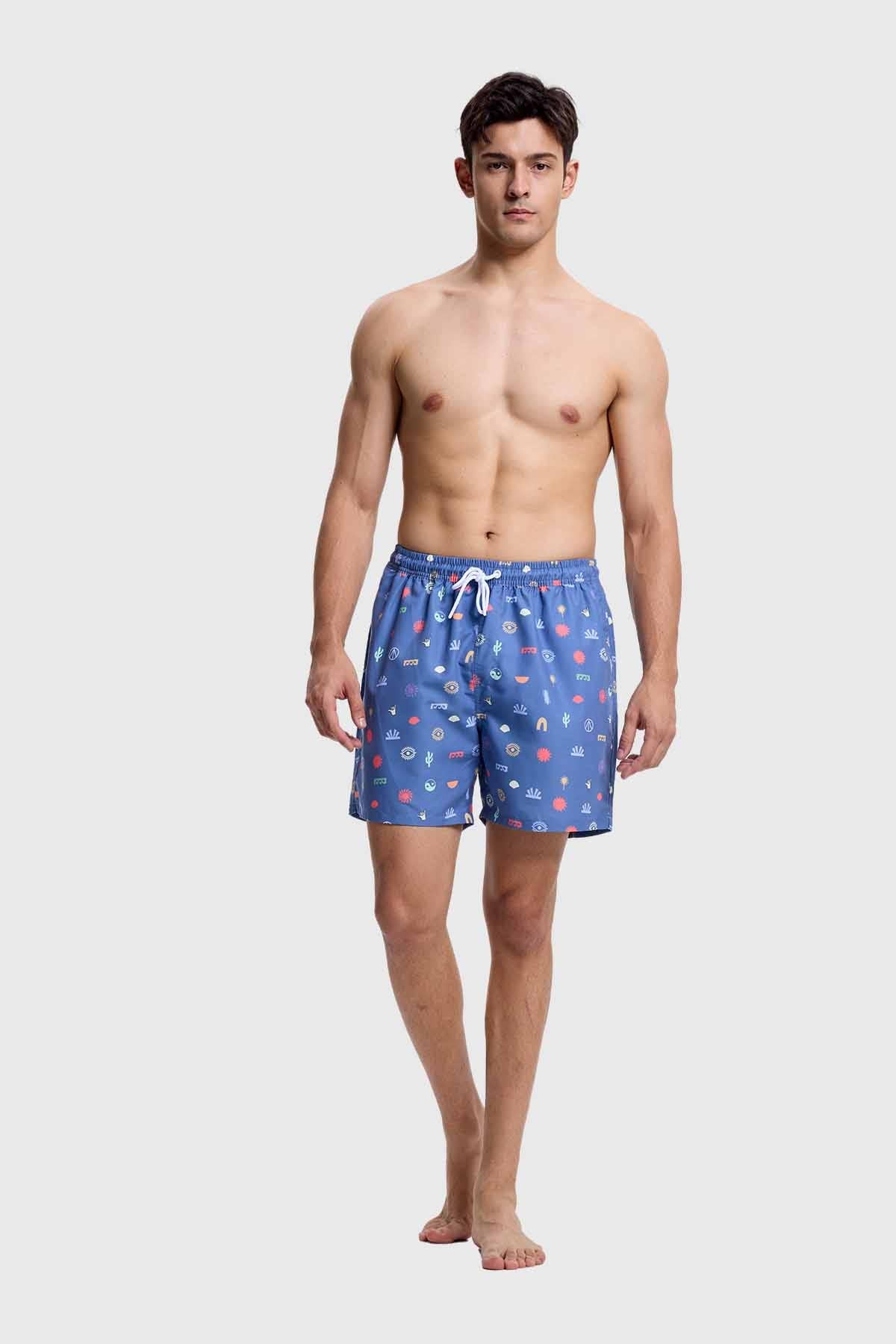 Short De Baño Hombre Print Azul