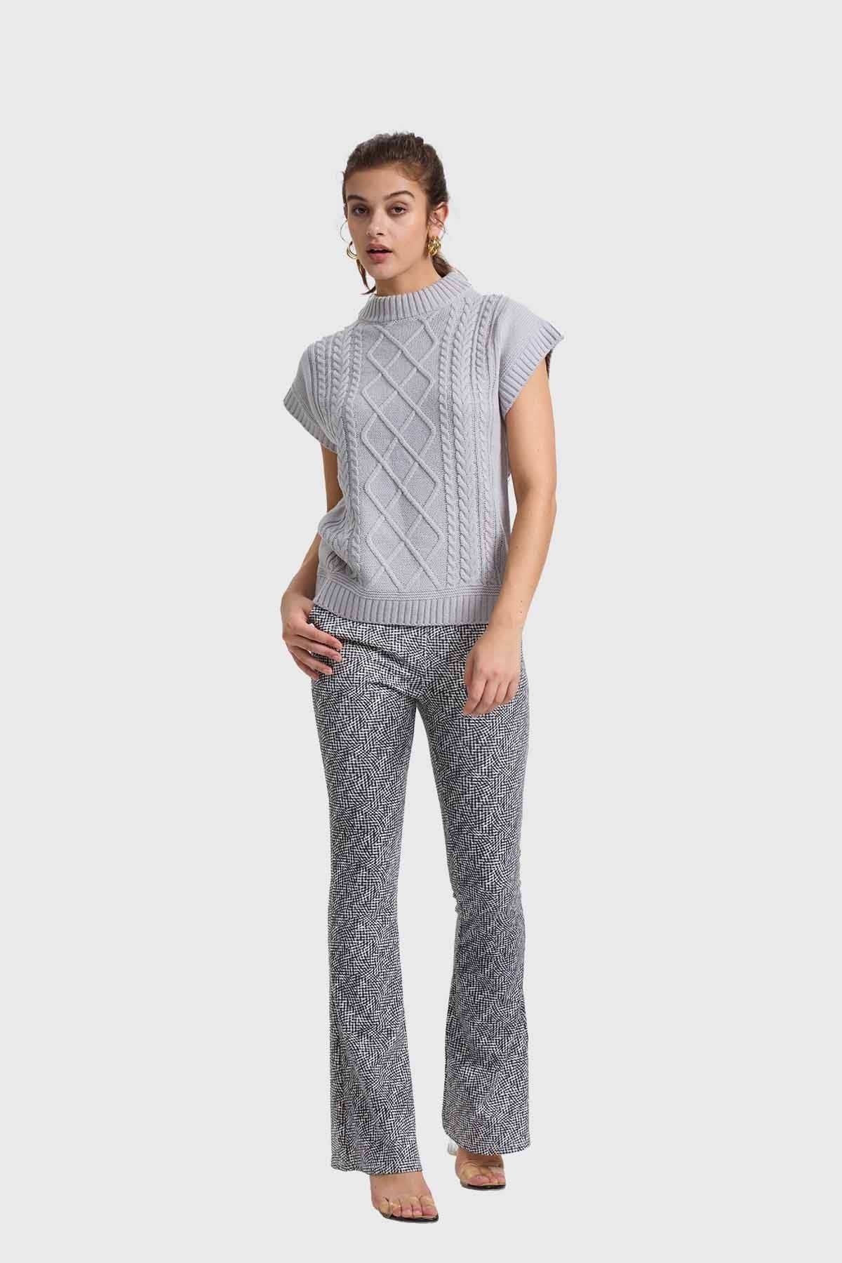 Sweater Mujer Trenzado Gris