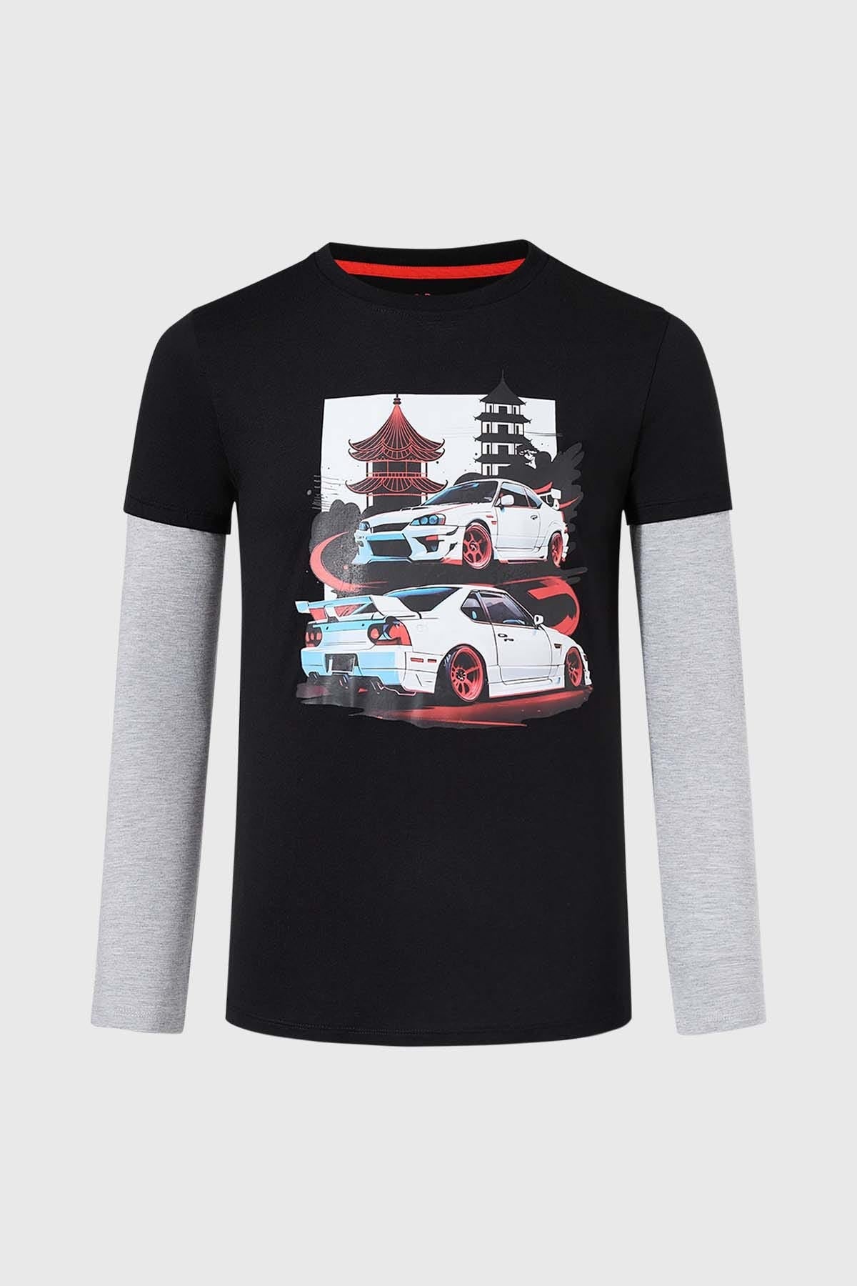 POLERA NIÑO DOBLE MANGA BÁSICA II NEGRO FSP