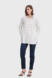 Blusa Mujer Lino Abotonada Crudo
