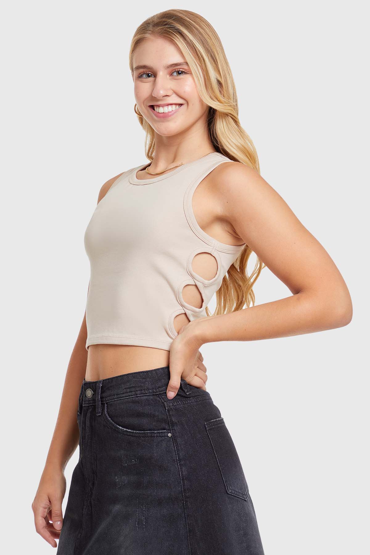 Polera Mujer Top Cut Out Costado Nude