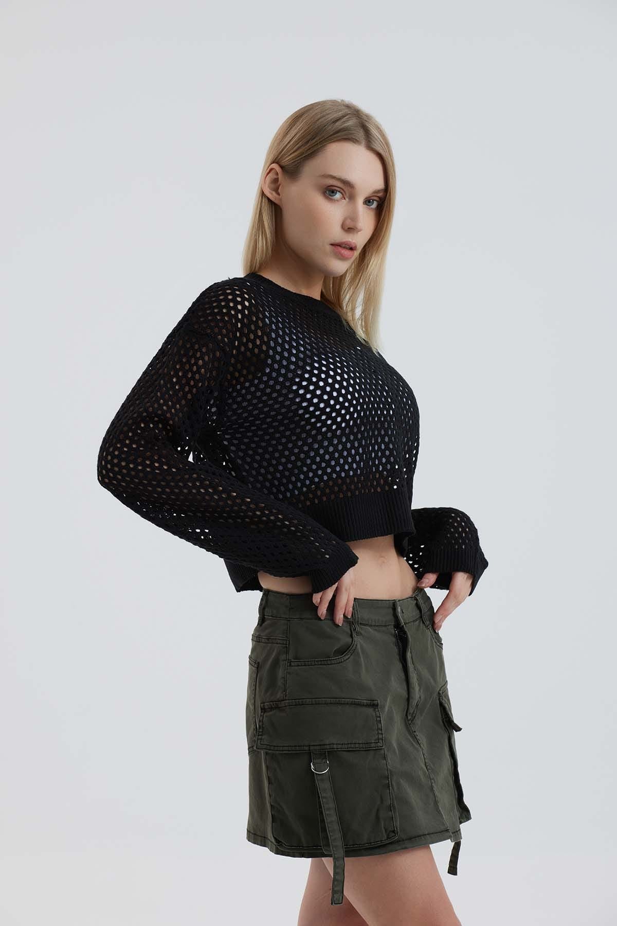 Sweater Mujer Calado Negro