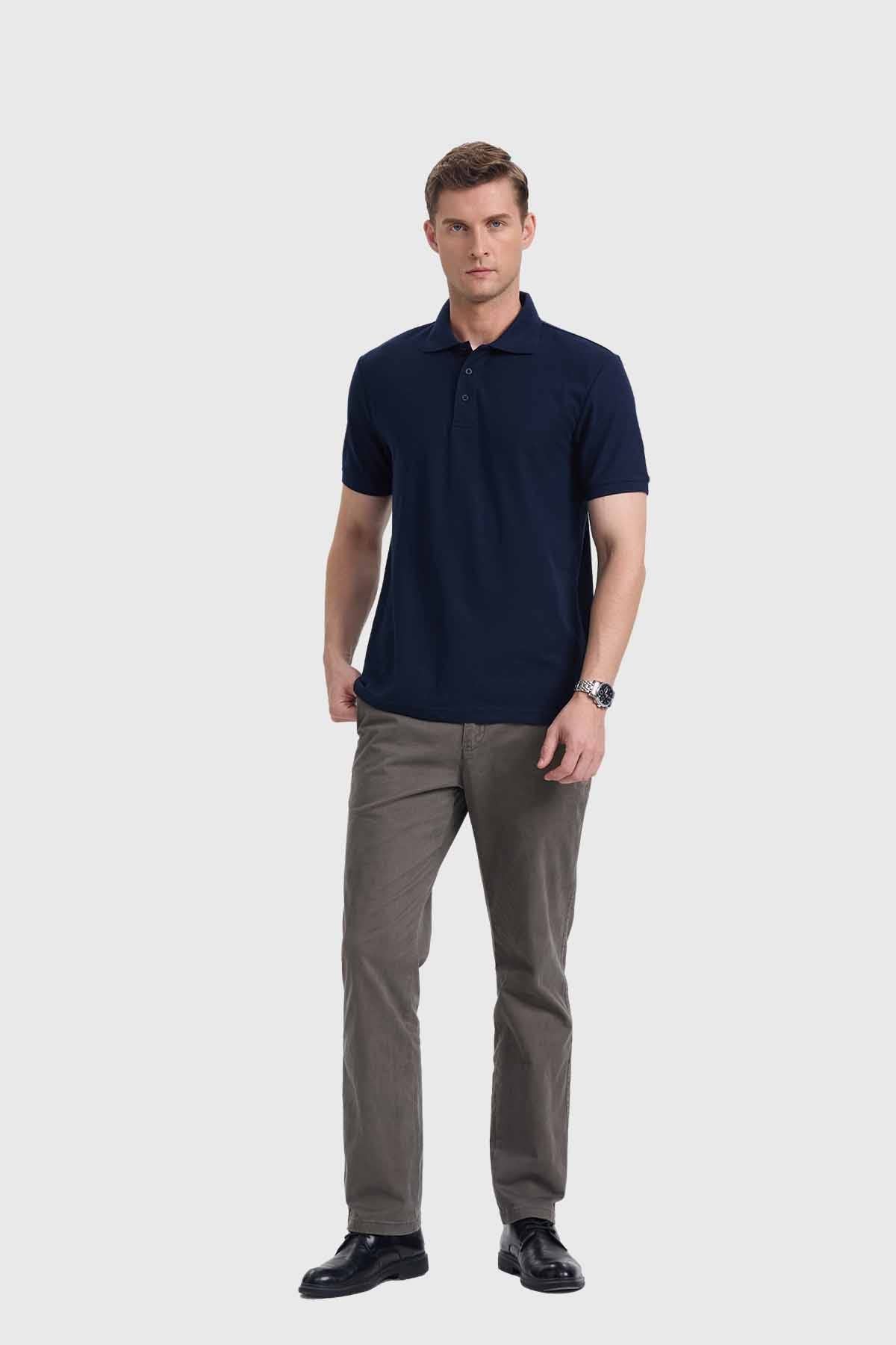 Polera Hombre Piqué Básica Azul