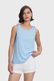 BLUSA MUJER APLICACIÓN NUDO PABILO CELESTE