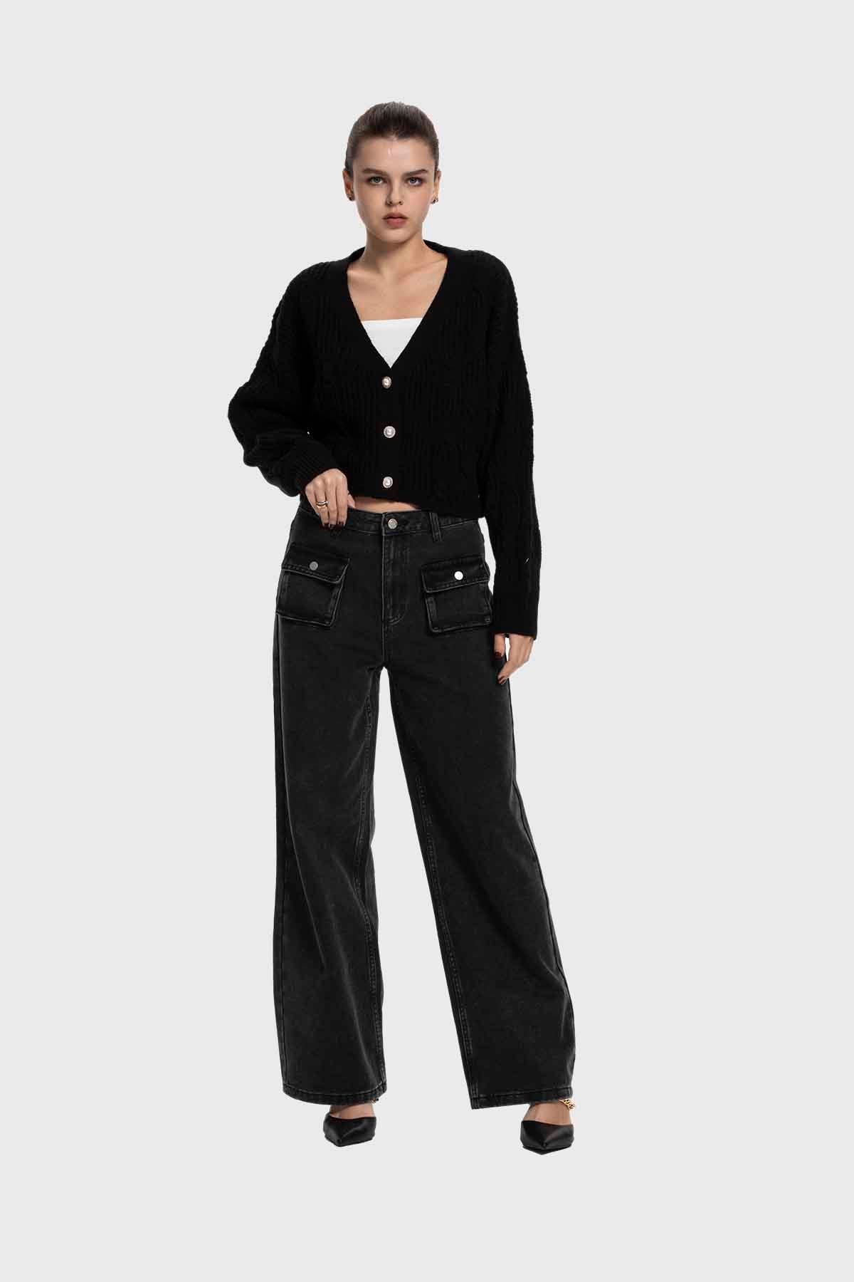 Sweater Mujer Cuello V Abierto Negro