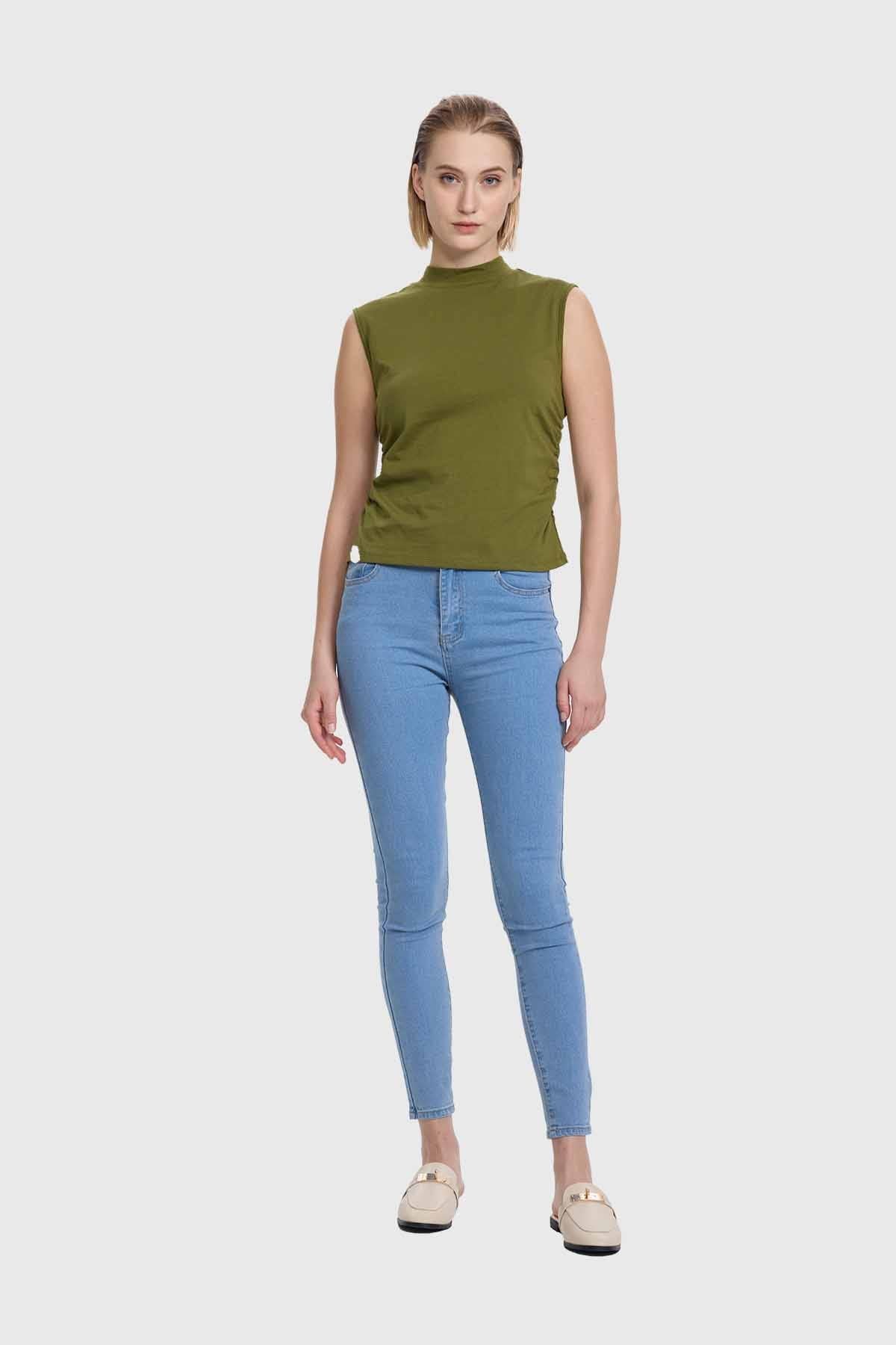 Polera Mujer Recogido Costados Verde