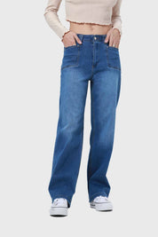Jeans Mujer Bolsillo D Calce Recto Azul