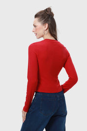 Polera Mujer Botones Rojo