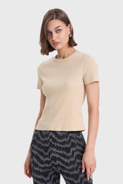 Polera Mujer Rip Crop Beige