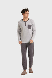 Pijama Hombre Con Pata Y Botón Gris