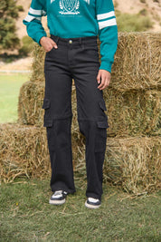 Jeans Niña Wide Leg Cargo Negro