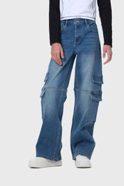 Jeans Niña Wide Leg Cargo Negro