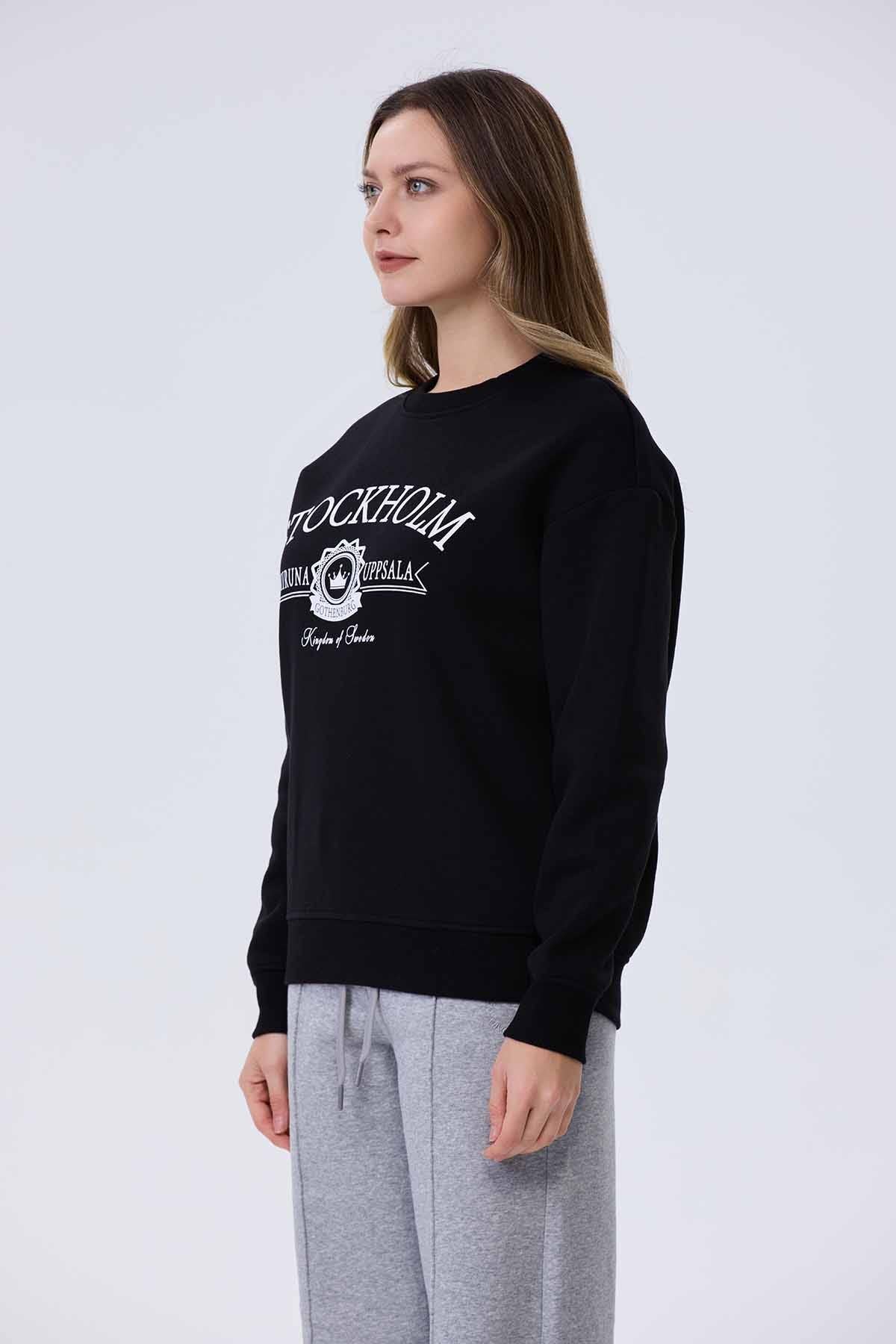Polerón Mujer Oversize Print Negro