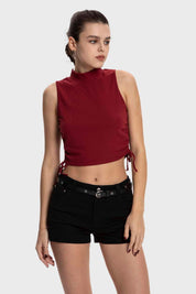 Polera Mujer Amarras Costados Burdeo
