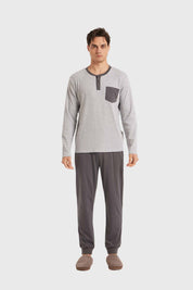 Pijama Hombre Con Pata Y Botón Gris