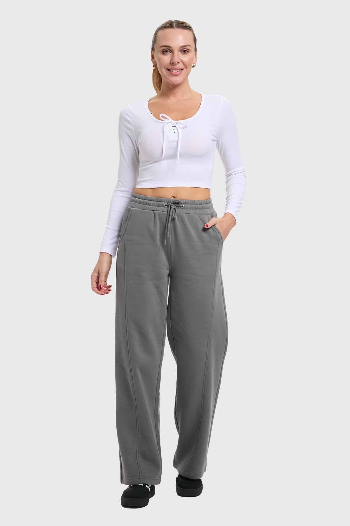 Pantalón Buzo Mujer Costura Frontal Gris